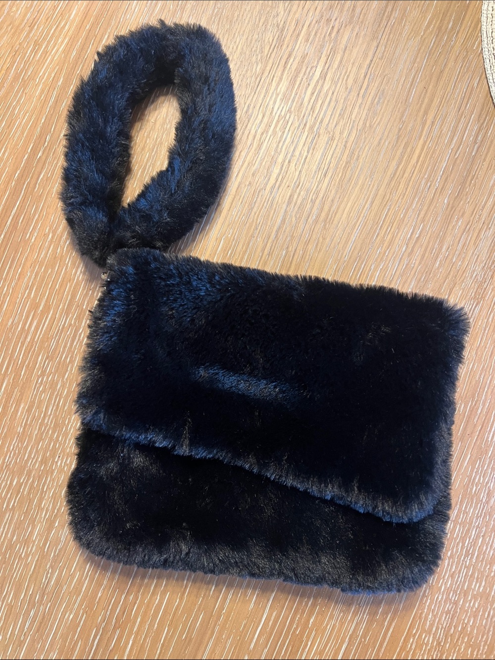 Plush Faux Fur Wristlet Clutch - Black Banana Republic